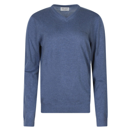 Pull en coton bleu uni coupe ajustée avec un...