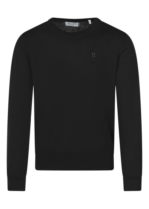 Pull en coton mélangé noir uni coupe regular fit avec un col rond