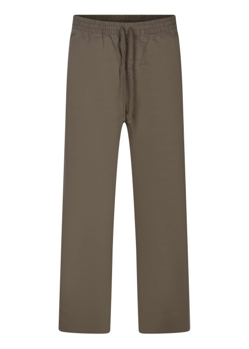 Pantalon jogging en coton taupe uni coupe large à taille élastiquée