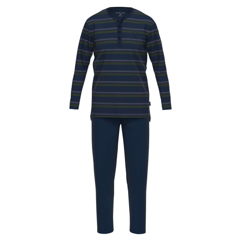 Tom Tailor - Pyjama Long En Coton Marine Rayé Coupe Droite Avec Un Col Tunisien - Marine Tom Tailor - Pyjama Long En Coton Marine Rayé Coupe Droite Avec Un Col Tunisien - Marine