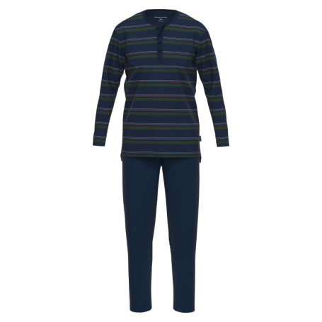 Pyjama long en coton marine rayé coupe droite...