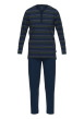 Thumbnail Pyjama long en coton marine rayé coupe droite avec un col tunisien