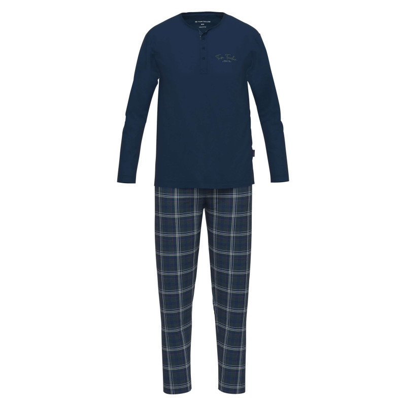Tom Tailor - Pyjama Long En Coton Marine Coupe Droite Et Col Tunisien à Fermeture Boutonnée - Marine Tom Tailor - Pyjama Long En Coton Marine Coupe Droite Et Col Tunisien à Fermeture Boutonnée - Marine