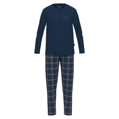 Pyjama long en coton marine coupe droite et col...