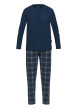 Thumbnail Pyjama long en coton marine coupe droite et col tunisien à fermeture boutonnée
