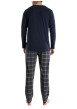 Thumbnail Pyjama long en coton marine coupe droite et col tunisien à fermeture boutonnée - Image 3