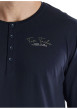 Thumbnail Pyjama long en coton marine coupe droite et col tunisien à fermeture boutonnée - Image 4