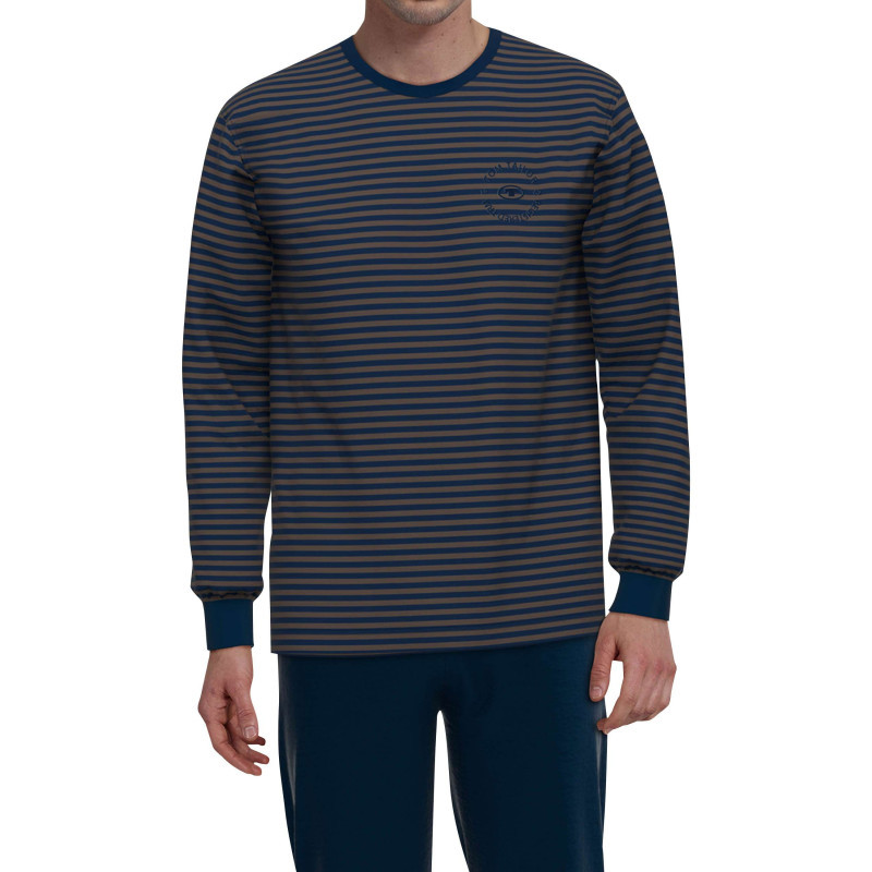 Tom Tailor - Pyjama Long En Coton Marine Rayé Coupe Ajustée Avec Un Col Rond - Marine Tom Tailor - Pyjama Long En Coton Marine Rayé Coupe Ajustée Avec Un Col Rond - Marine