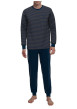 Thumbnail Pyjama long en coton marine rayé coupe ajustée avec un col rond - Image 2