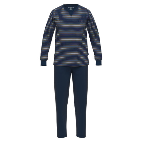 Pyjama long en coton marine coupe droite col...