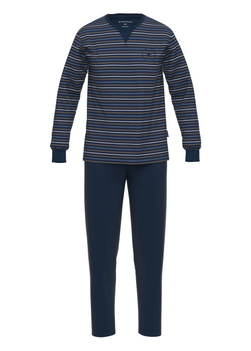 Pyjama Long Tom Tailor coton avec manches longues et col rond marine rayé