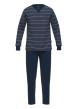 Thumbnail Pyjama long en coton marine coupe droite col rond avec un haut rayé