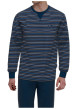 Thumbnail Pyjama long en coton marine coupe droite col rond avec un haut rayé - Image 3