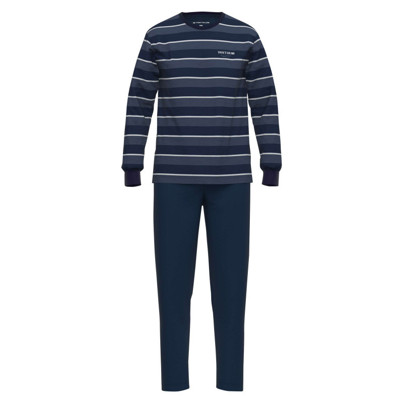 Tom Tailor - Pyjama Long En Coton Marine Coupe Droite Avec Un Col Rond Et Un Haut Rayé - Marine Tom Tailor - Pyjama Long En Coton Marine Coupe Droite Avec Un Col Rond Et Un Haut Rayé - Marine