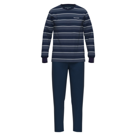 Pyjama Long en coton marine coupe droite avec...