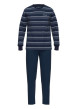 Thumbnail Pyjama Long en coton marine coupe droite avec un col rond et un haut rayé