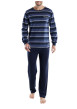 Thumbnail Pyjama Long en coton marine coupe droite avec un col rond et un haut rayé - Image 2