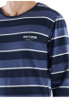 Thumbnail Pyjama Long en coton marine coupe droite avec un col rond et un haut rayé - Image 3