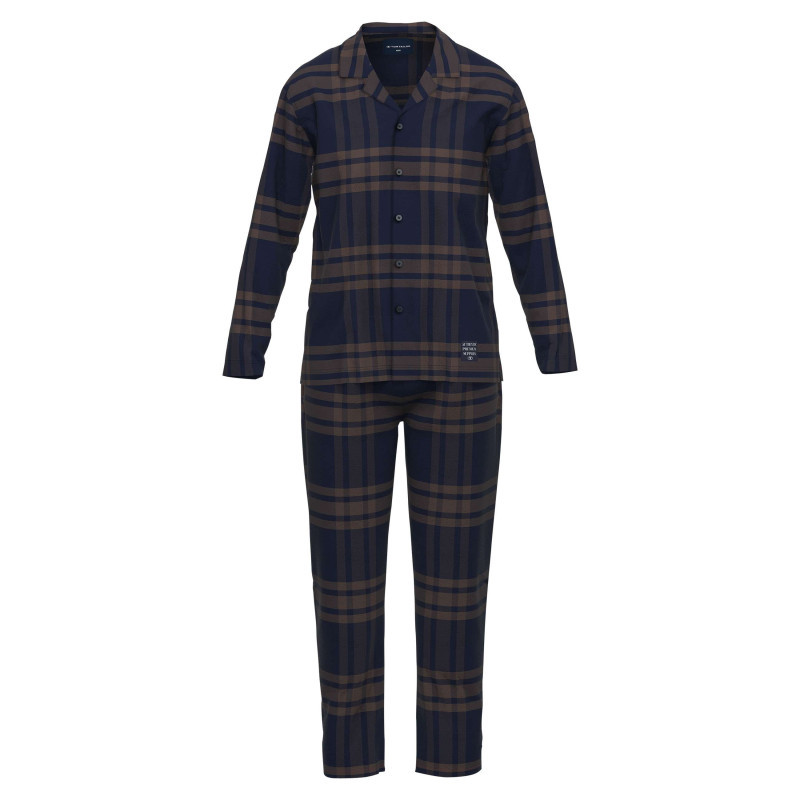 Tom Tailor - Pyjama Long En Coton Marine à Carreaux Coupe Ample Et Un Col Tailleur - Marine Tom Tailor - Pyjama Long En Coton Marine à Carreaux Coupe Ample Et Un Col Tailleur - Marine