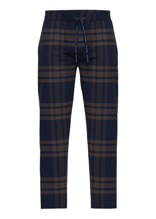 Pantalon de pyjama en coton marine coupe droite à carreaux bruns et marine