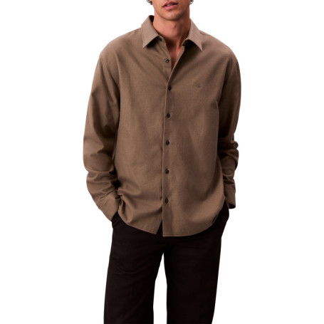 Chemise en coton kaki unie coupe droite avec un...