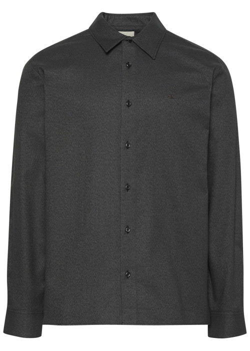 Chemise en coton noir unie coupe droite avec un col à revers