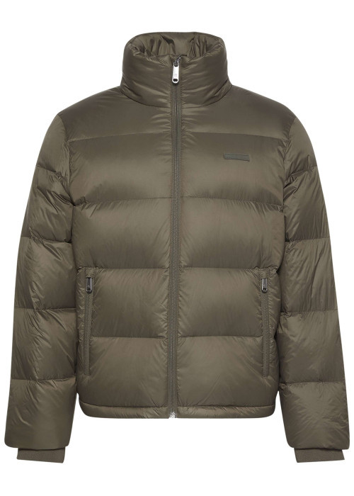 Doudoune kaki unie coupe ajustée col montant avec fermeture zippée