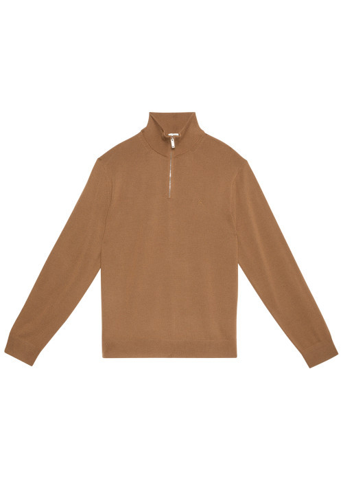 Pull en laine camel uni avec une coupe droite...