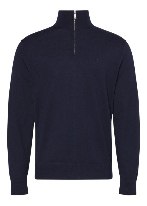 Pull en laine marine uni avec une coupe droite...