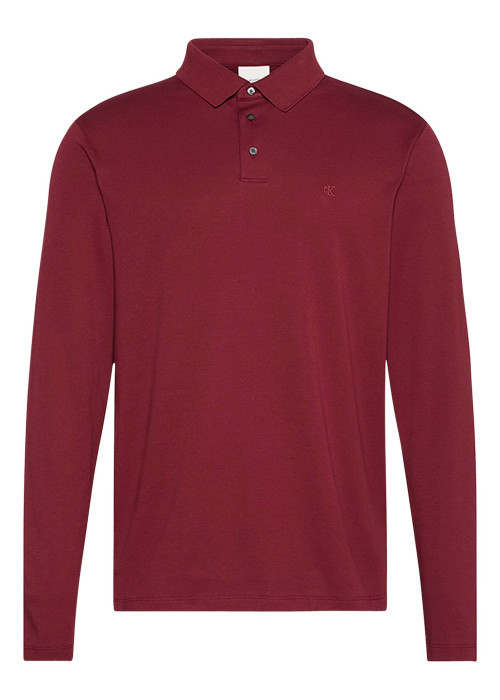 Polo en coton bordeaux uni coupe ajustée et un col à revers boutonné