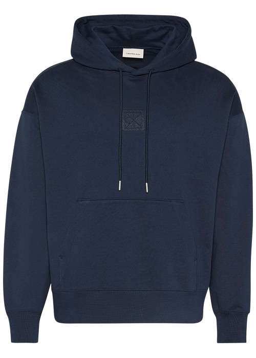 Sweat en coton mélangé marine uni coupe ajustée col à capuche