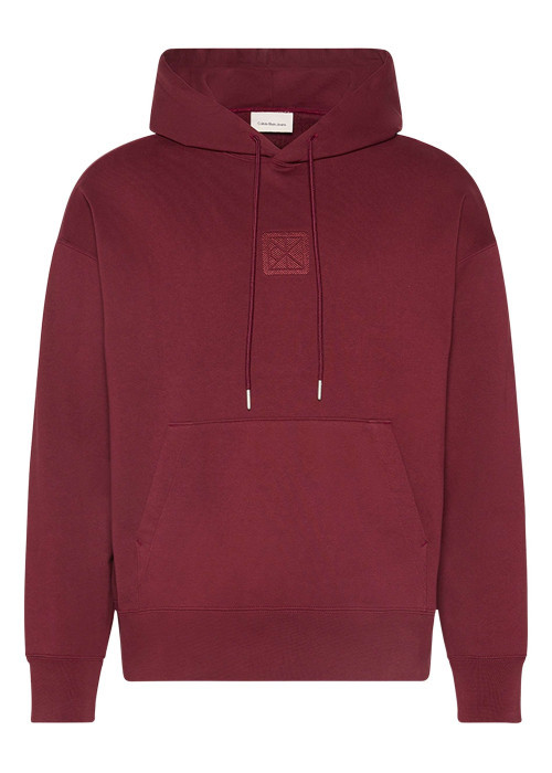 Sweat en coton mélangé bordeaux uni coupe ajustée col à capuche