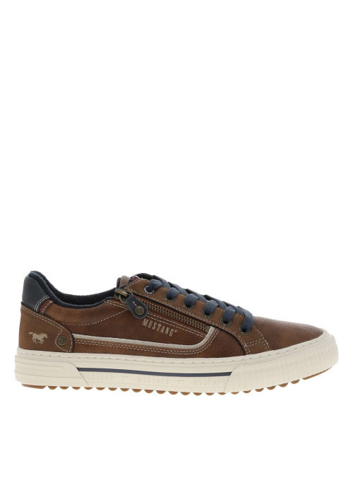 Tennis marron à talon plat avec des lacets et un zip latéral