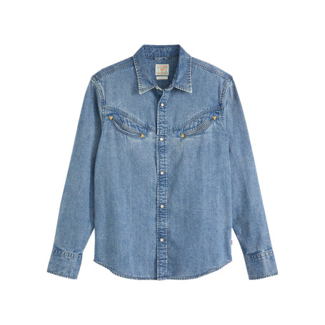 Chemise en coton bleue unie coupe regular...