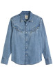 Thumbnail Chemise en coton bleue unie coupe regular pourvue d'un col à rabats
