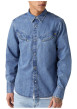 Thumbnail Chemise en coton bleue unie coupe regular pourvue d'un col à rabats - Image 2