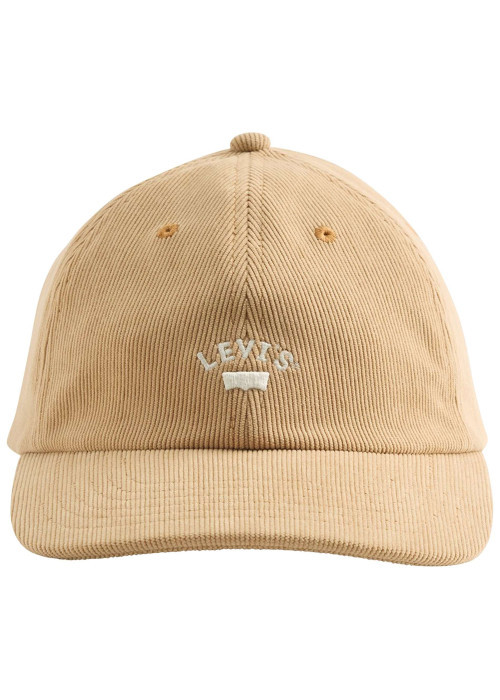 Casquette beige unie en velours côtelé pourvue du logo de la marque