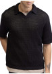 Thumbnail Polo en coton noir uni en maille ajourée avec une coupe droite