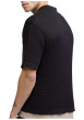 Thumbnail Polo en coton noir uni en maille ajourée avec une coupe droite - Image 2