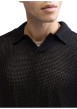 Thumbnail Polo en coton noir uni en maille ajourée avec une coupe droite - Image 3