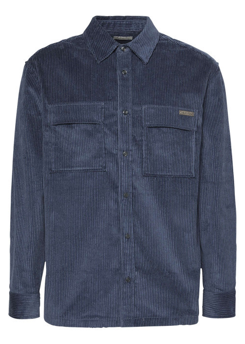 Chemise en coton bleu gris en velours avec une coupe droite et un col à revers