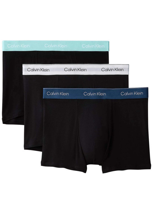 Lot de 3 boxers en coton noirs unis avec bandes élastiquées multicolores