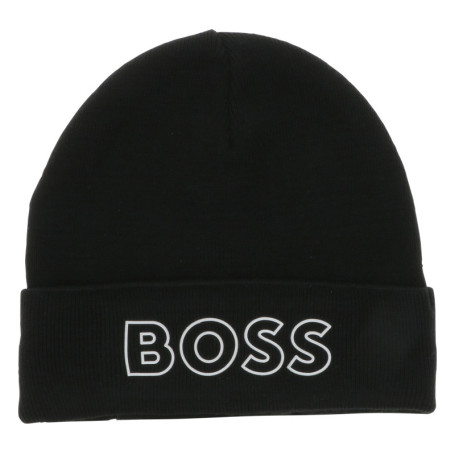 Bonnet noir uni en maille fine avec logo en...