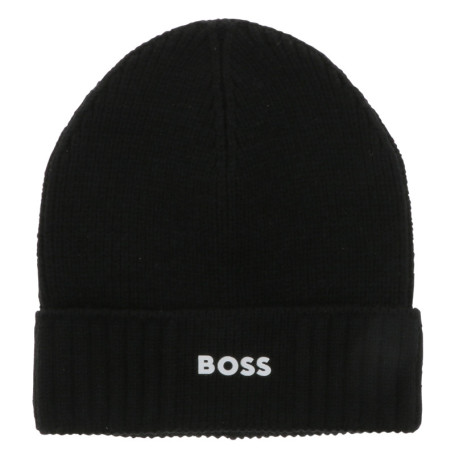 Bonnet noir uni en maille côtelée avec logo...