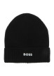 Thumbnail Bonnet noir uni en maille côtelée avec logo brodé sur le revers