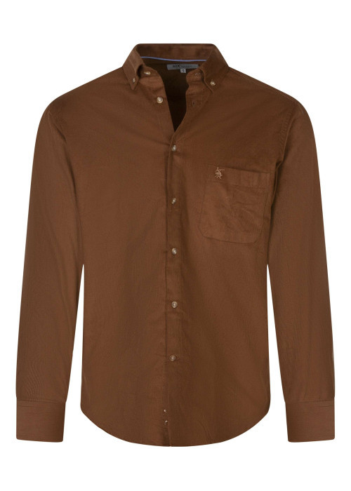Chemise en coton marron effet velours à coupe droite avec un col à rabats