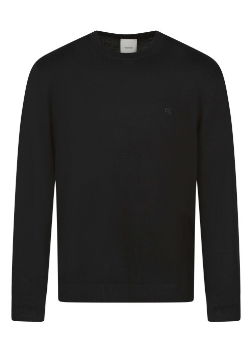 Pull en laine noir uni coupe ajustée col rond avec logo brodé
