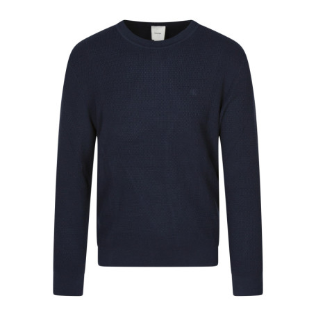 Pull en coton marine uni coupe ajustée col rond...