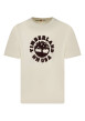 Thumbnail T-shirt en coton écru à coupe droite avec un col rond et logo sur la poitrine