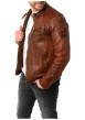 Thumbnail Blouson en cuir de mouton camel avec patchs à coupe droite et à col rond - Image 2